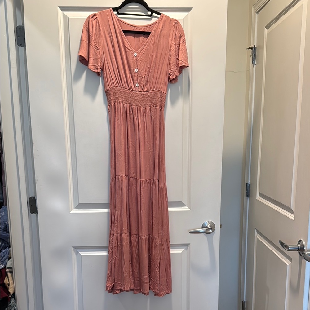 Elegant Pink Button-Down Maxi Dress